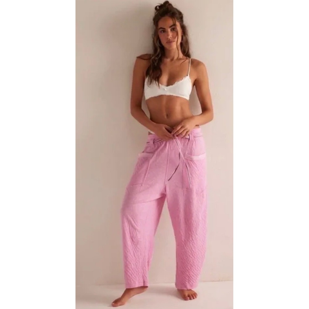 Free People Intimately Wait A Minute Barrel Pants Sweet Pink Combo Small NWT